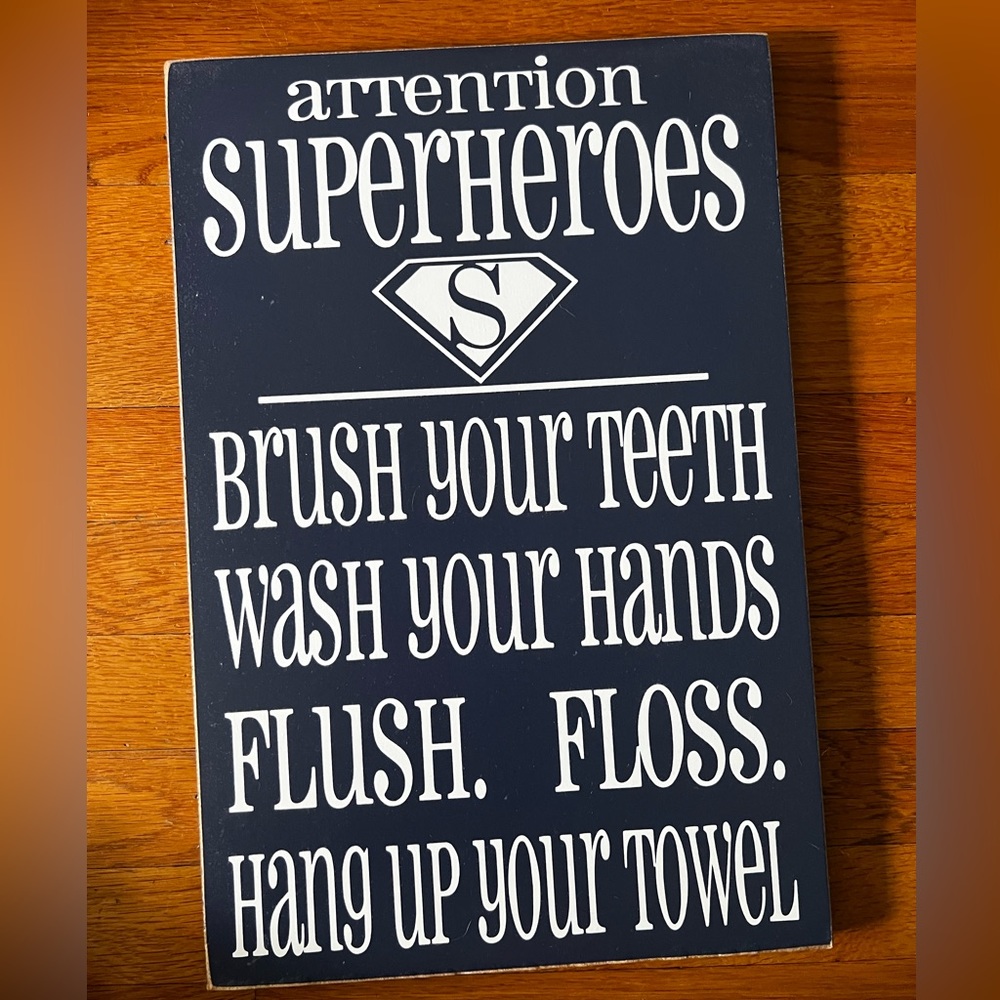 Royal Blue kids superhero themed bathroom sign